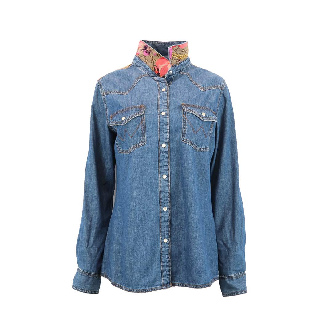 Floral Western Designer Denim Shirt