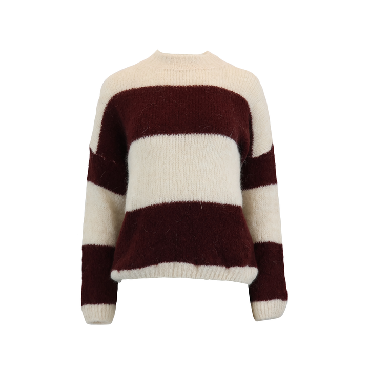MOCK NECK STRIPED LONG SLEEVE PULLOVER KNIT SWEATER