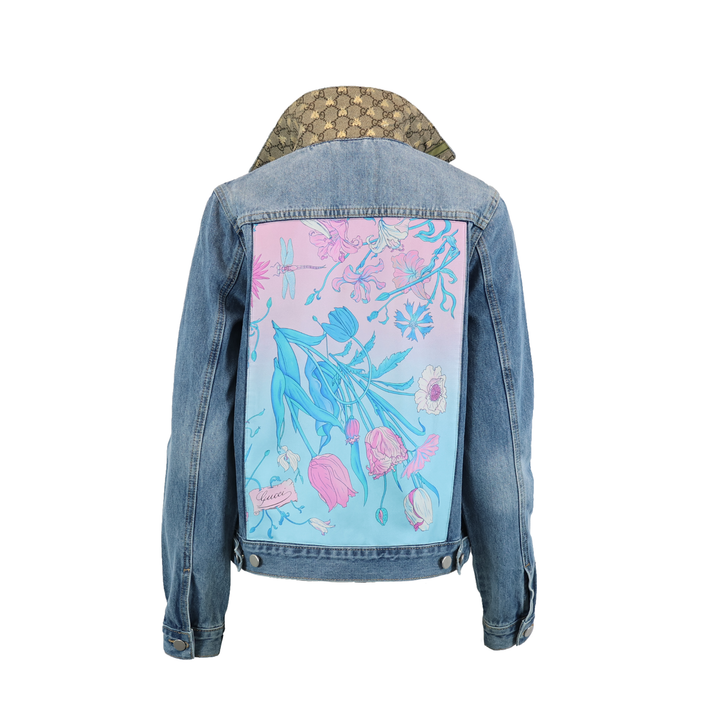 Turquoise Floral Designer Denim Jacket