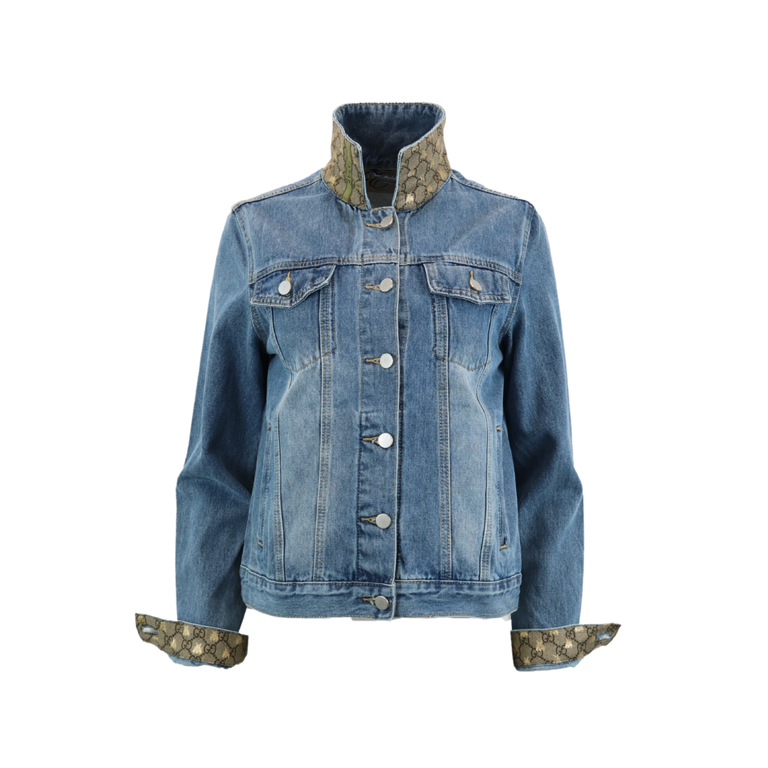 Turquoise Floral Designer Denim Jacket