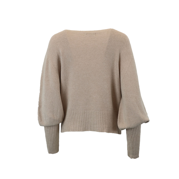 Bubble Sleeve V-Neck Knit Sweater