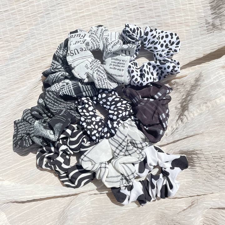 Black and White Printed Assorted Scrunchies