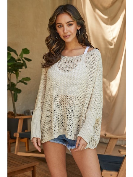 BOATNECK DROP SHOULDER LONG SLEEVE SWEATER