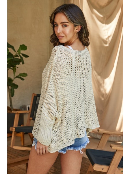 BOATNECK DROP SHOULDER LONG SLEEVE SWEATER