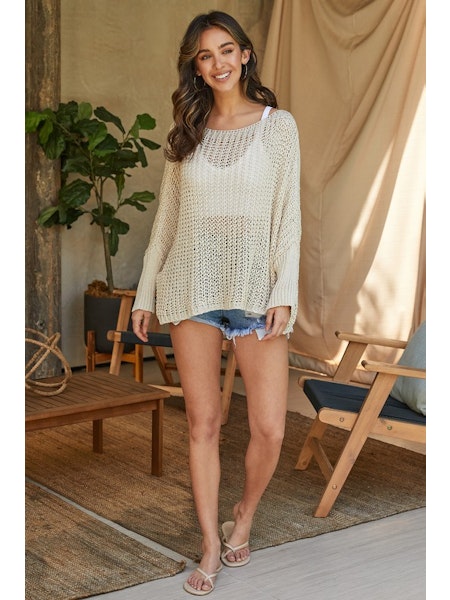 BOATNECK DROP SHOULDER LONG SLEEVE SWEATER