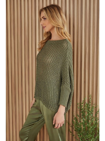 BOATNECK DROP SHOULDER LONG SLEEVE SWEATER