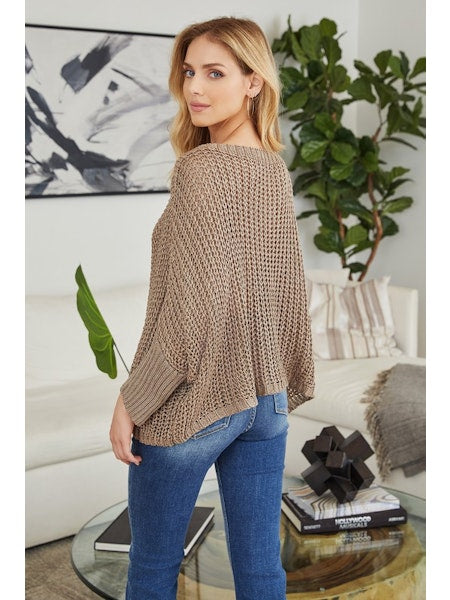 BOATNECK DROP SHOULDER LONG SLEEVE SWEATER