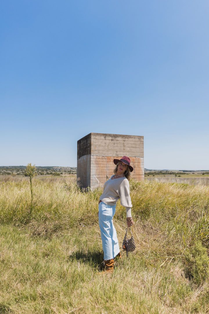 Bubble Sleeve V-Neck Knit Sweater