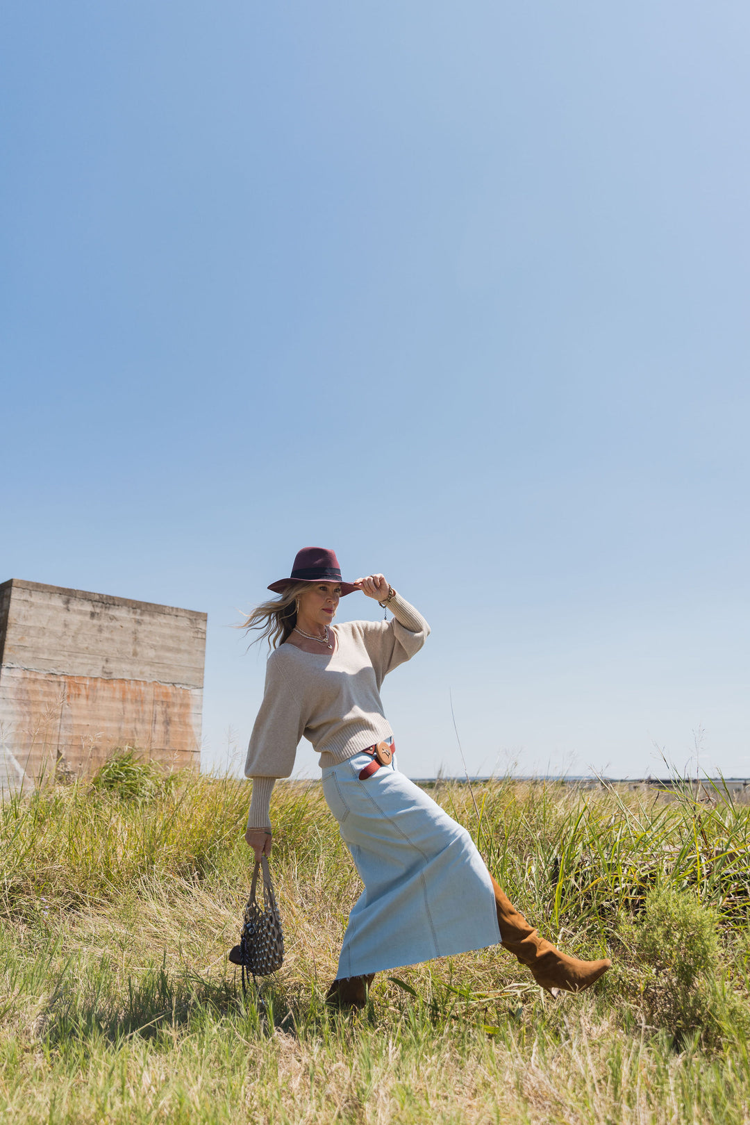 Front Slit Denim Skirt