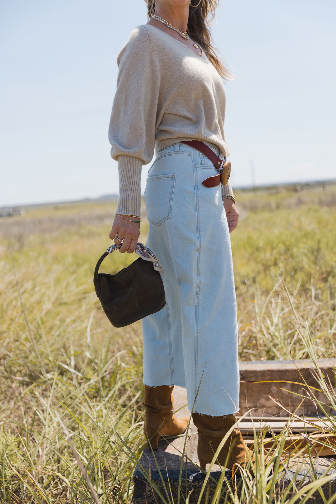 Bubble Sleeve V-Neck Knit Sweater