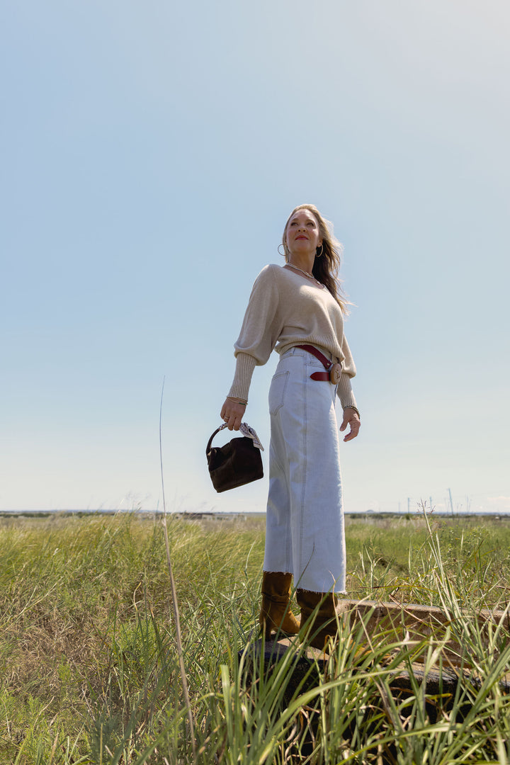 Bubble Sleeve V-Neck Knit Sweater