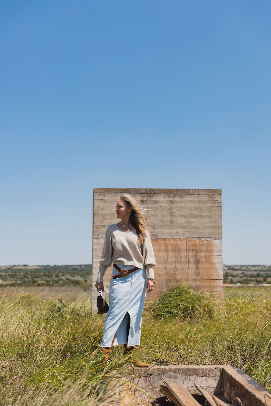 Front Slit Denim Skirt