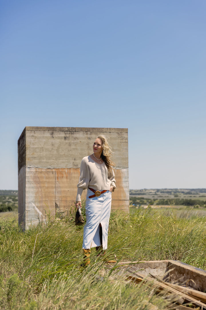 Bubble Sleeve V-Neck Knit Sweater