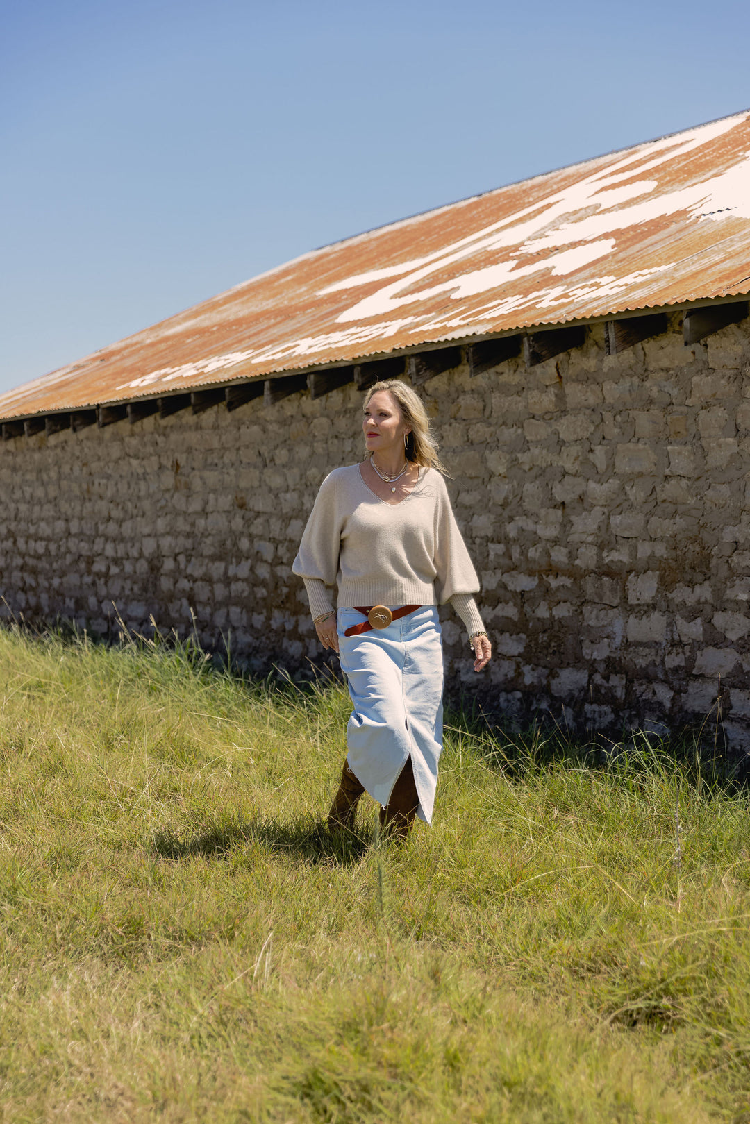 Bubble Sleeve V-Neck Knit Sweater