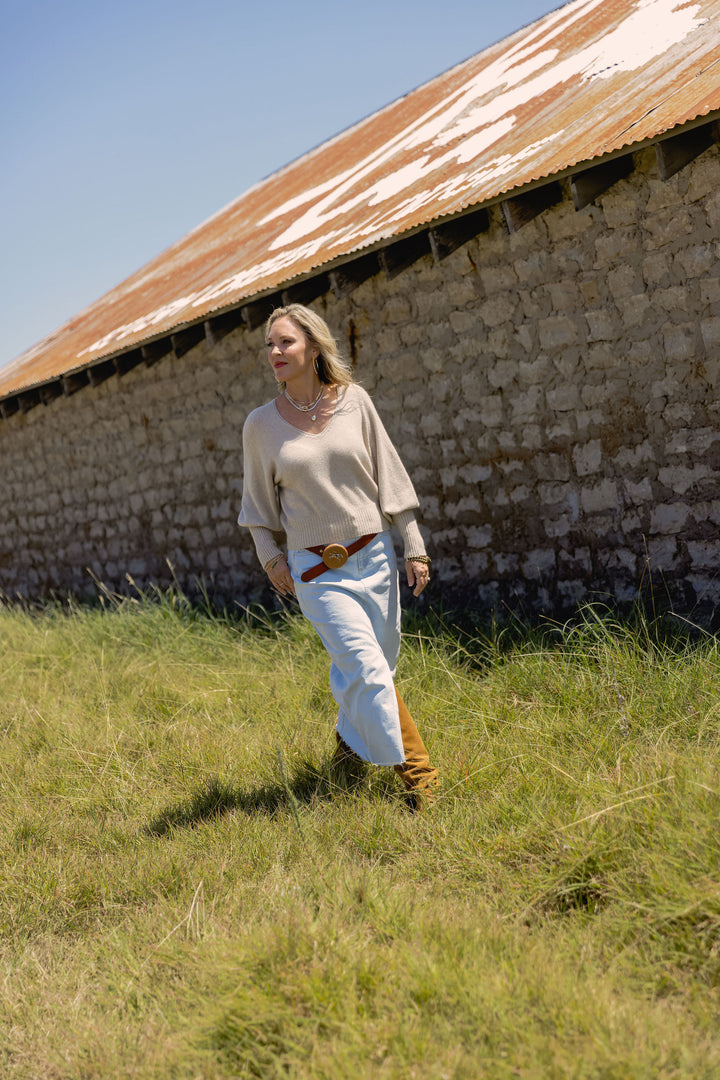 Bubble Sleeve V-Neck Knit Sweater