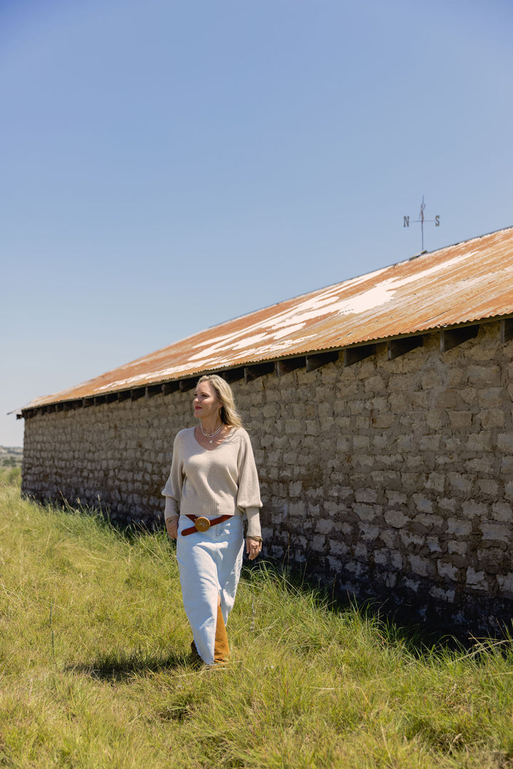 Bubble Sleeve V-Neck Knit Sweater