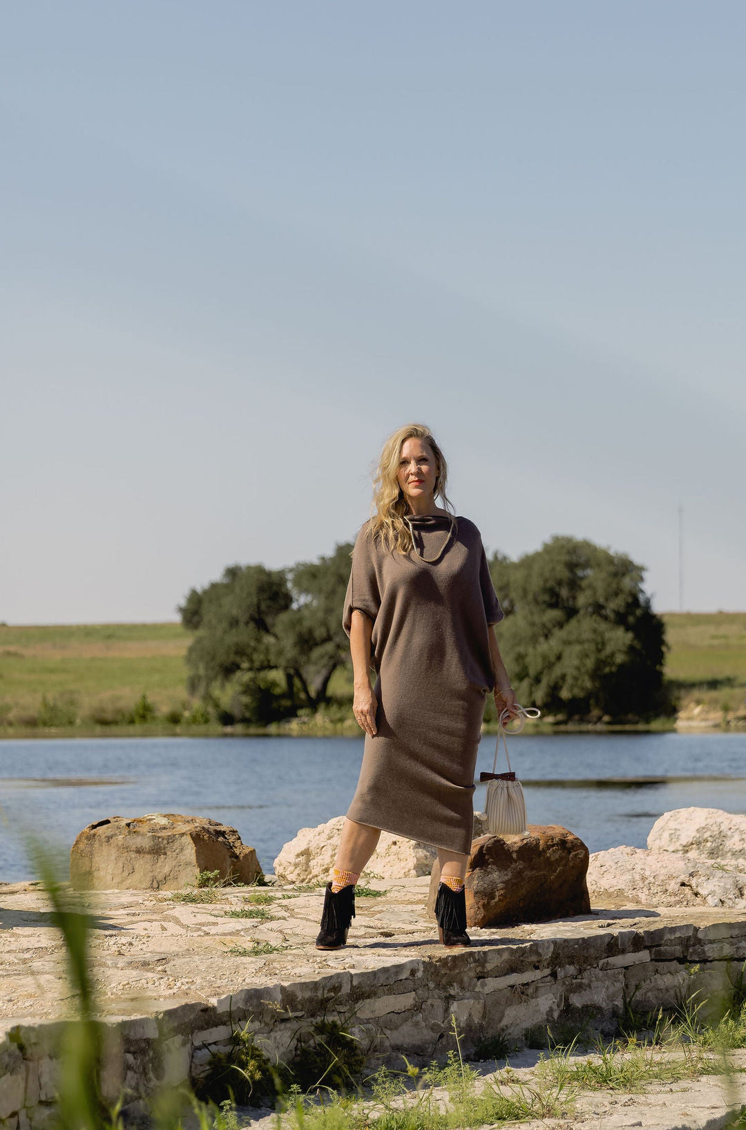 Cowl Neck Asymmetrical Sweater Dress