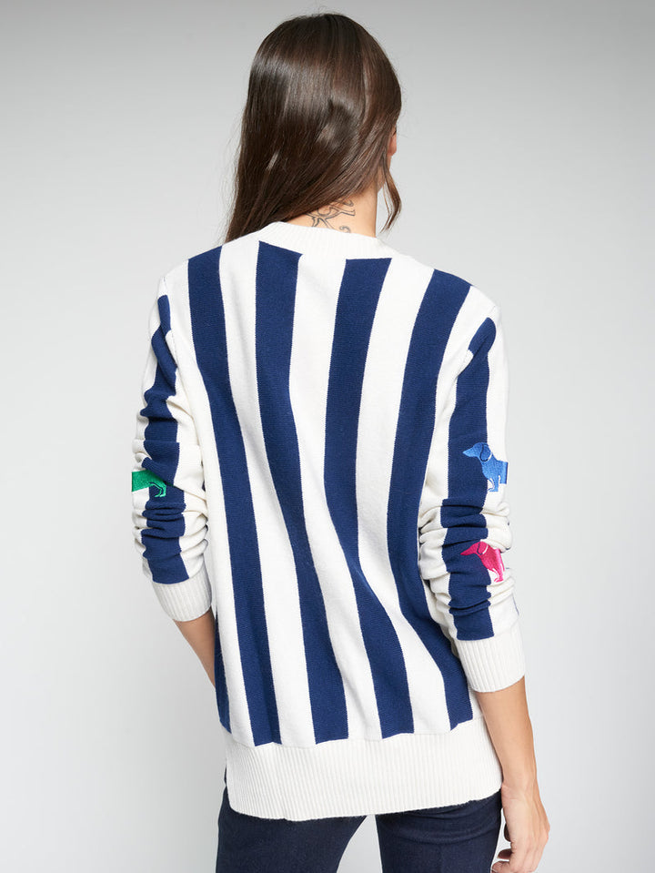 NAVY STRIPED CARDIGAN WITH DOG EMBROIDERY