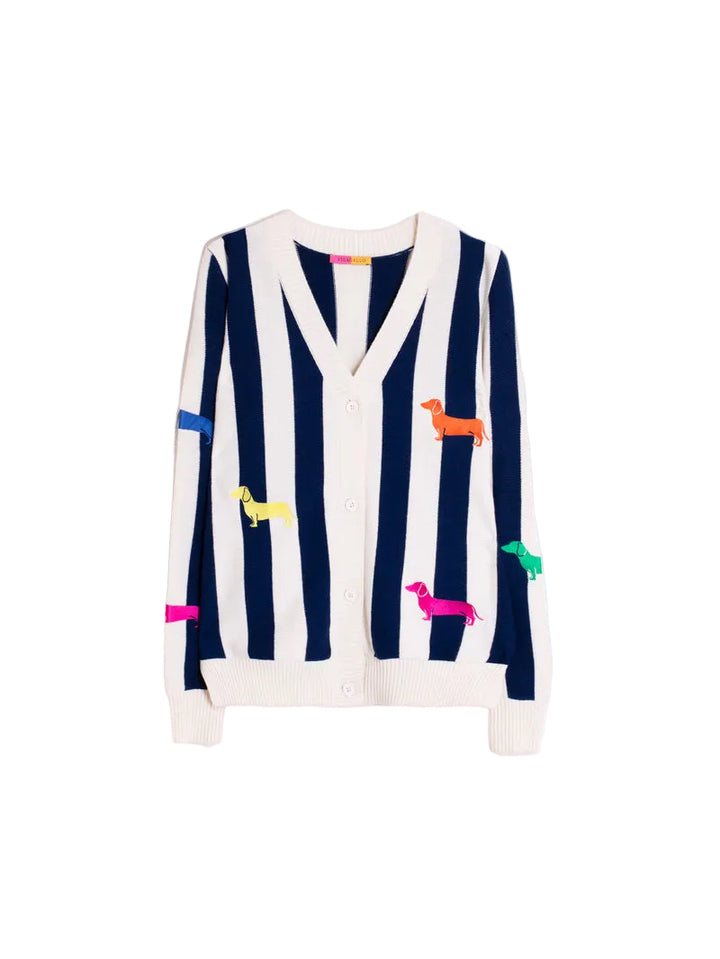 NAVY STRIPED CARDIGAN WITH DOG EMBROIDERY