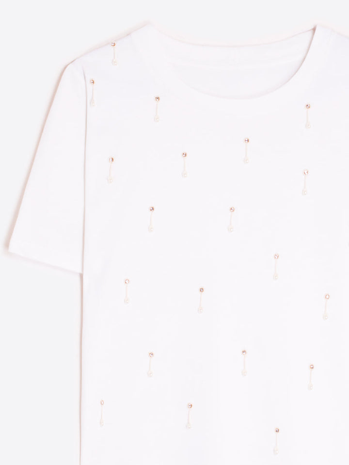 WHITE T-SHIRT WITH RHINESTONES