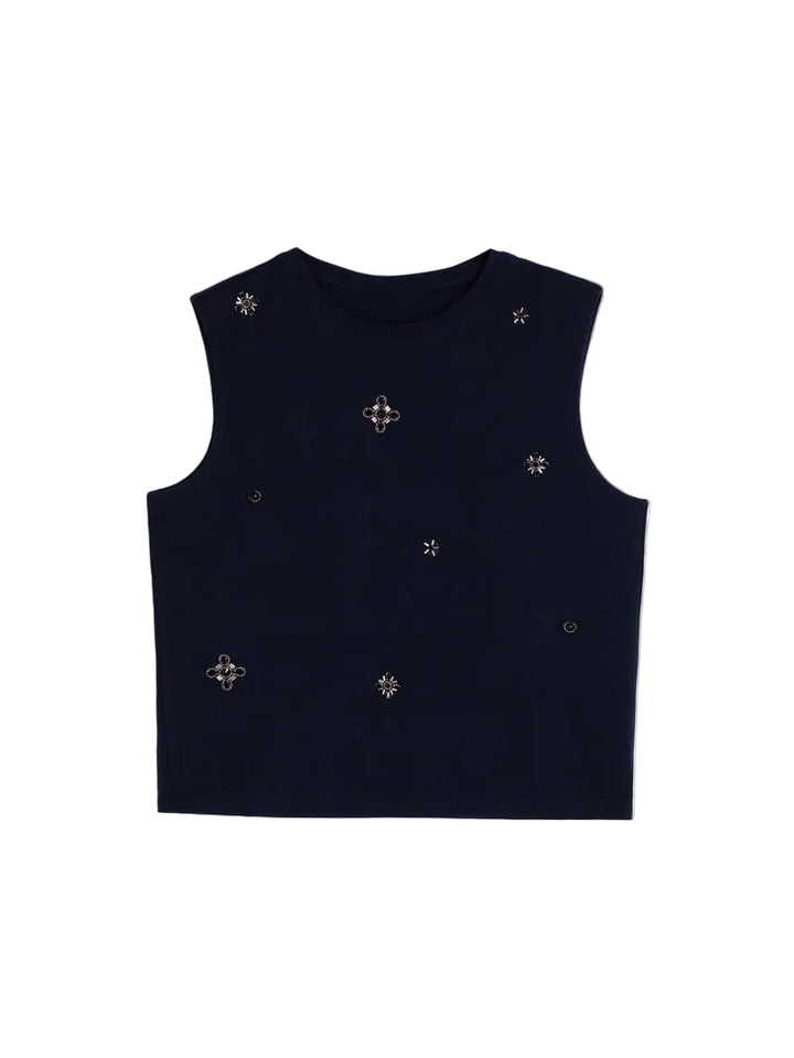 SLEEVELESS EMBROIDERED BEADED TOP
