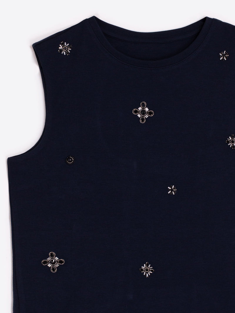 SLEEVELESS EMBROIDERED BEADED TOP