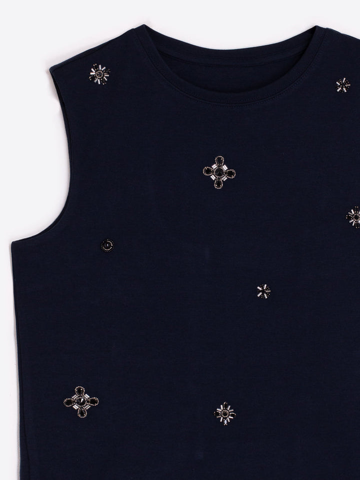 SLEEVELESS EMBROIDERED BEADED TOP
