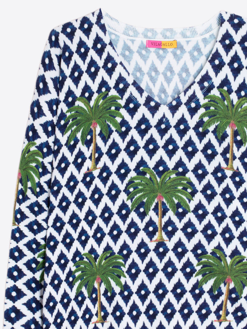 BLUE IKAT PALM TREE JERSEY