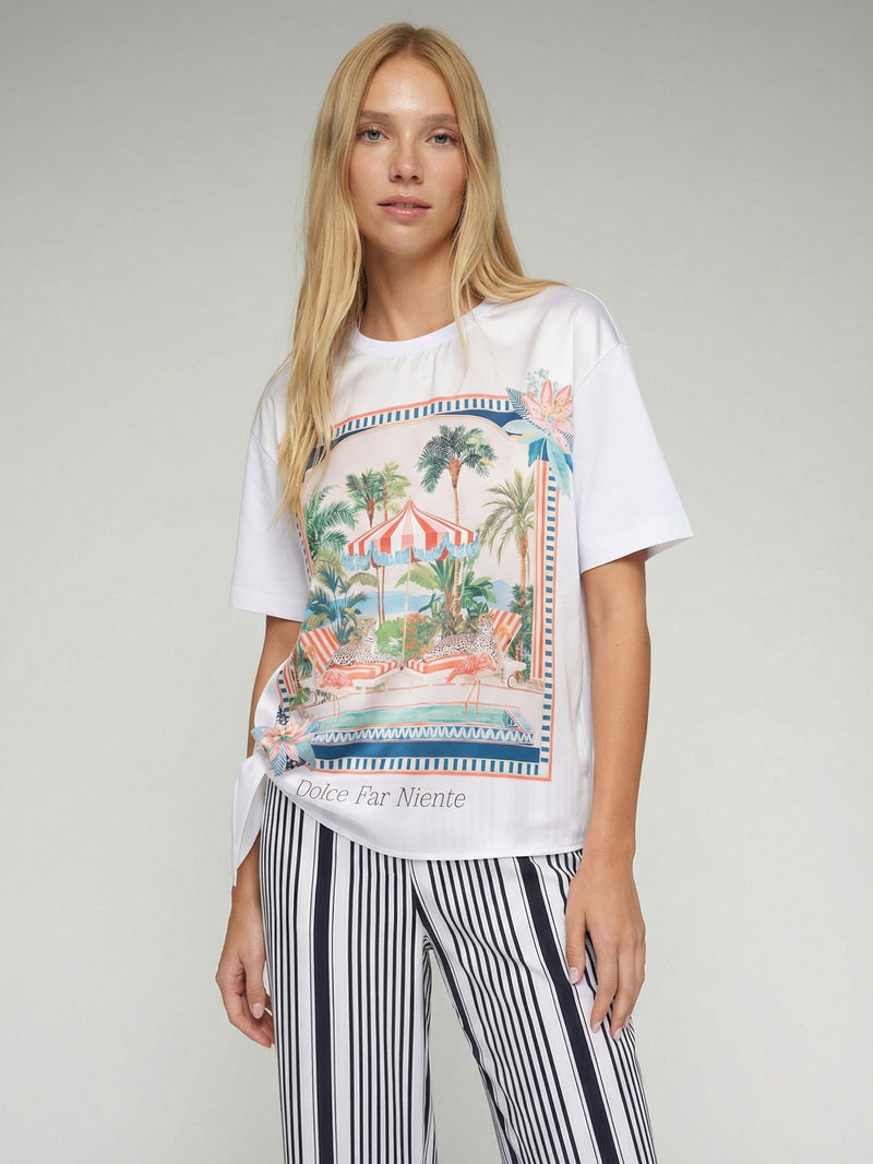 DOLCE FAR NIENTE PRINT T-SHIRT WITH SIDE BOW