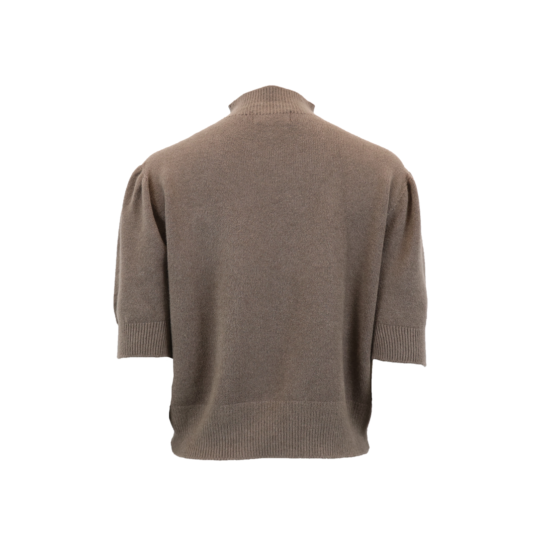 MOCK NECK BUBBLE SHOULDER SLEEVE KNIT TOP