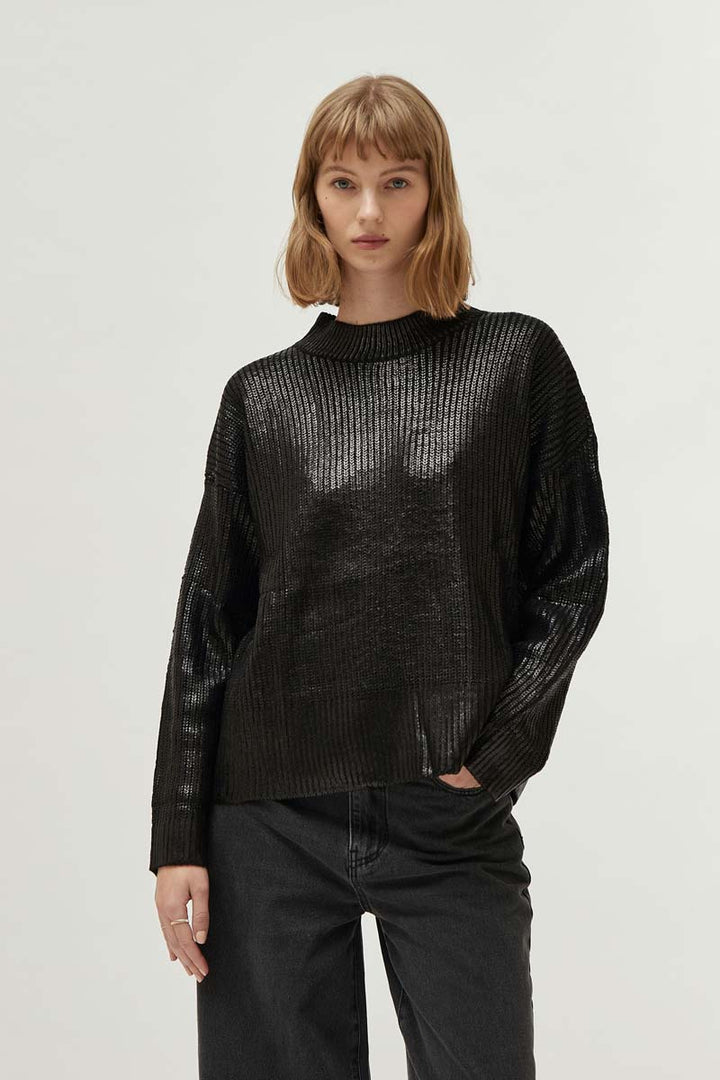 Metallic Coated Knit Sweater