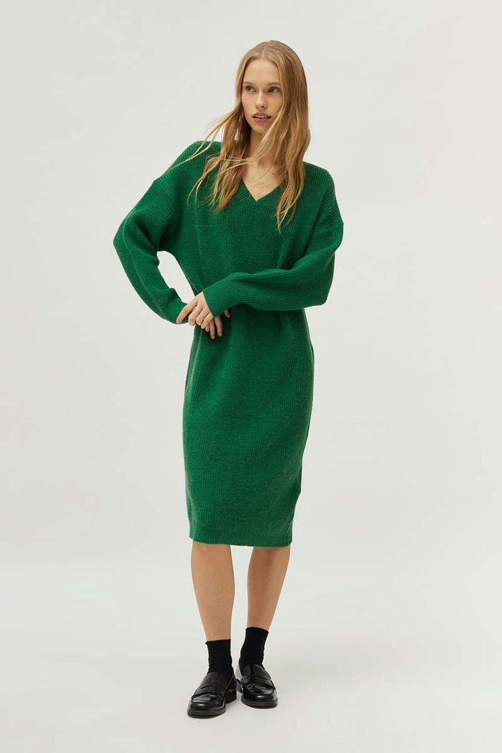 Green V-Neck Midi Dress