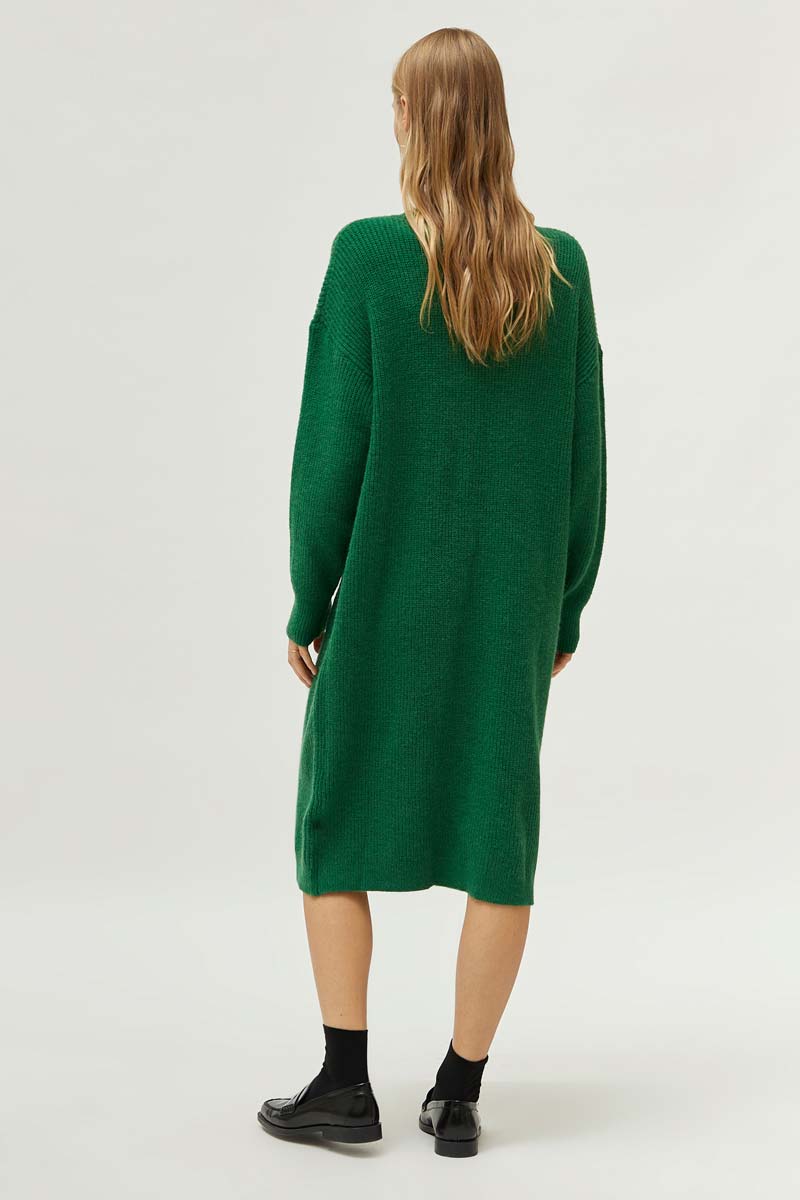 Green V-Neck Midi Dress