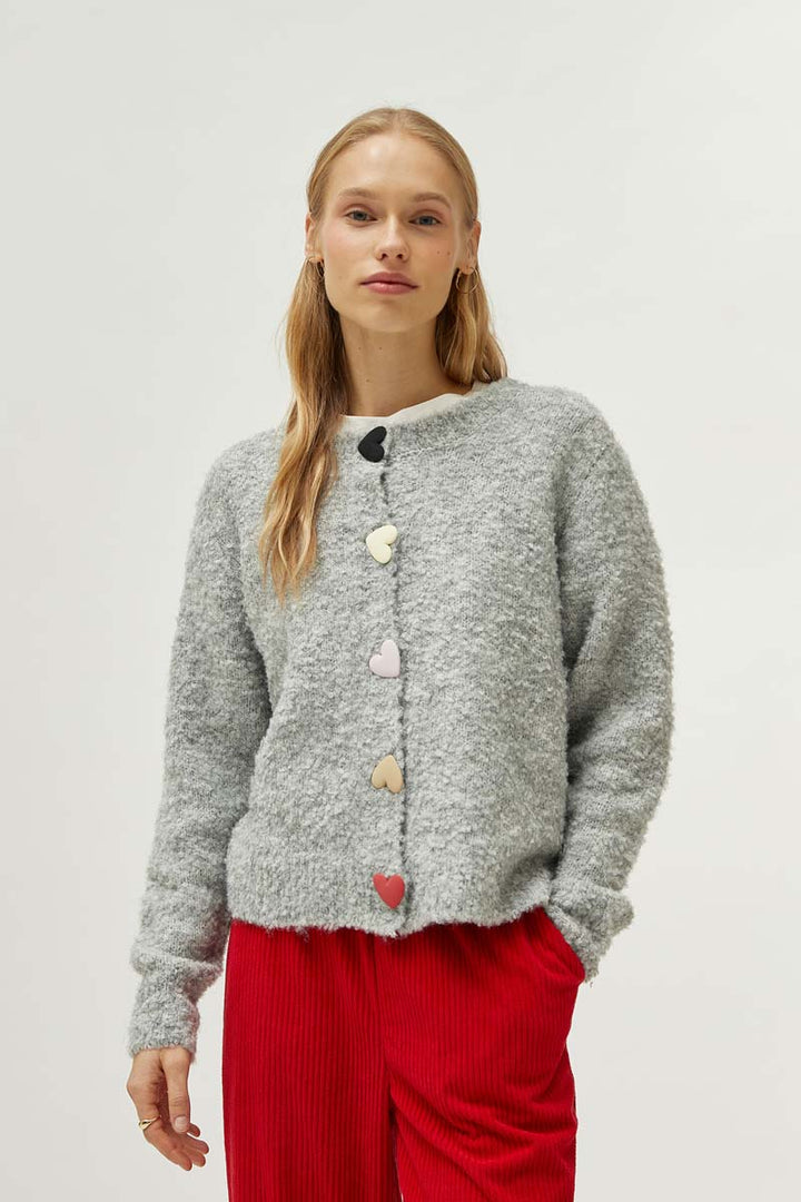 Cardigan with Large Gray Hearts Detail