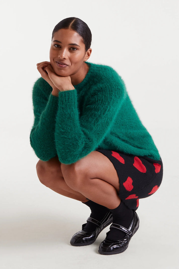 Green Textured Knit Sweater