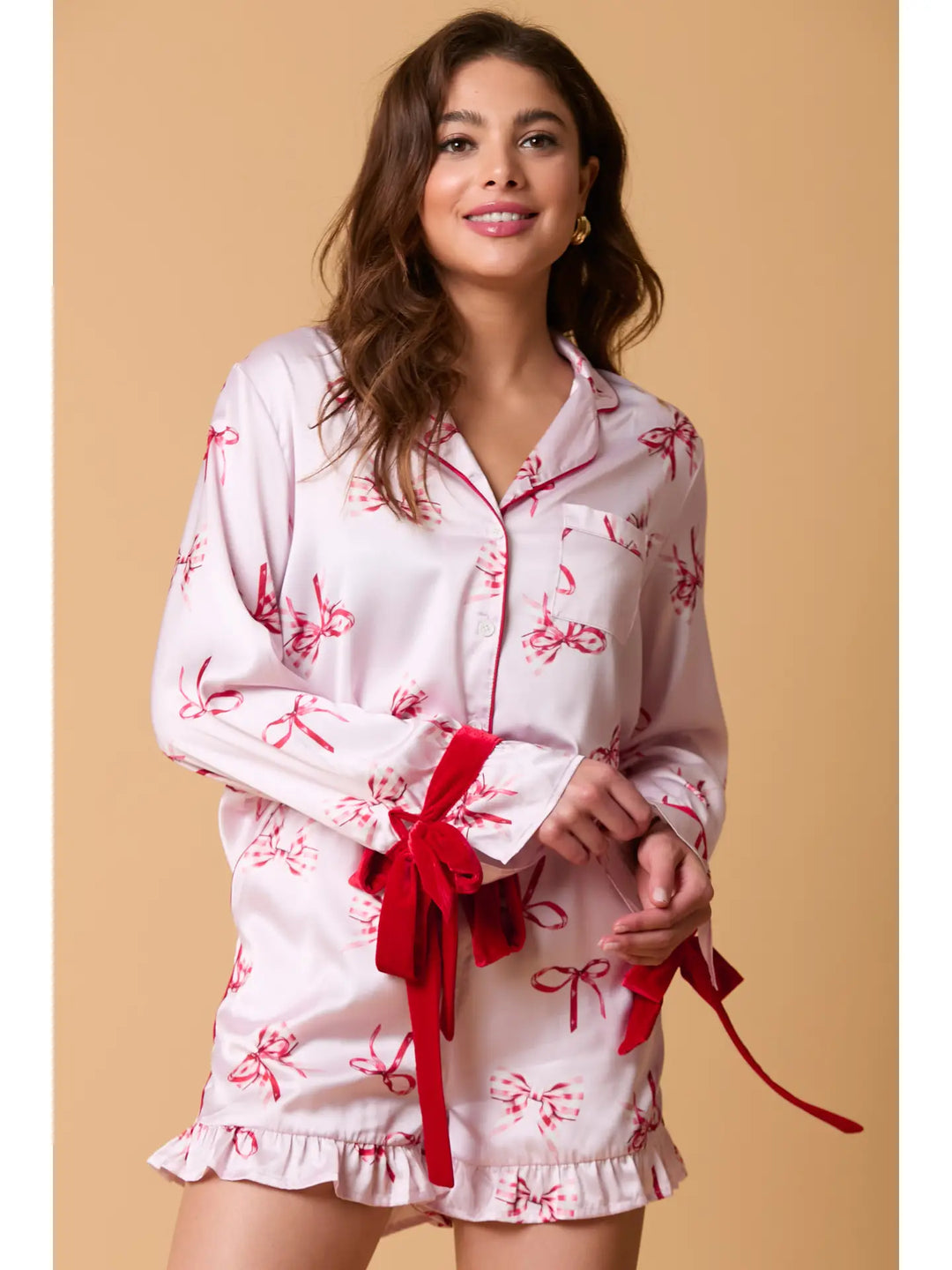 Satin Bow PJ Shorts Set