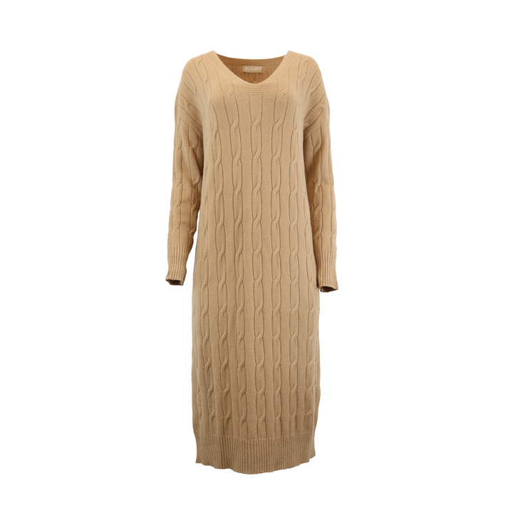 V NECK CABLE KNIT SWEATER DRESS