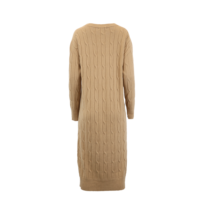 V NECK CABLE KNIT SWEATER DRESS