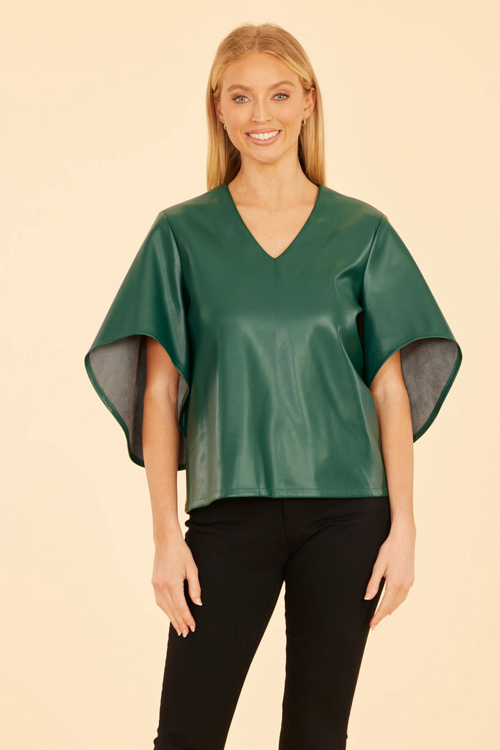 Faux Leather Flutter Top