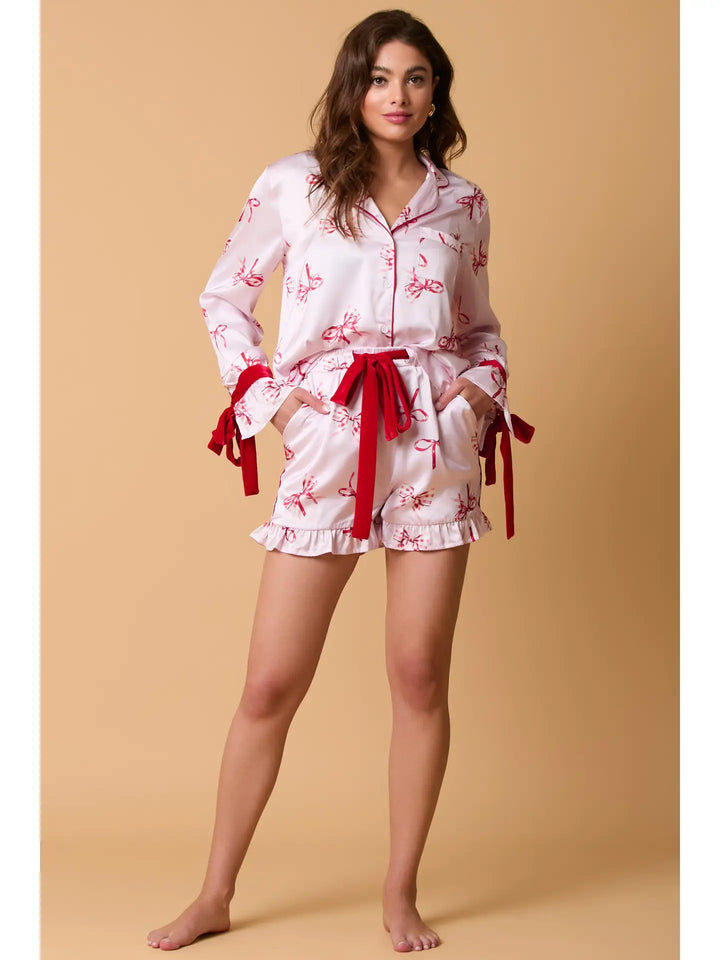 Satin Bow PJ Shorts Set