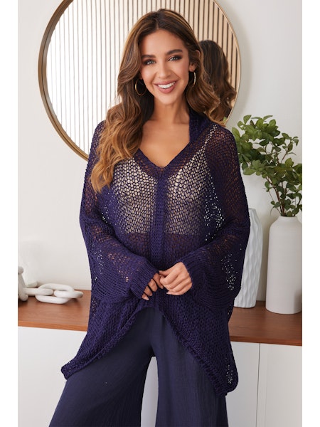 CROTCHET ASYMMETRICAL HOODED PONCHO