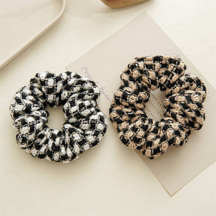 Checkered Tweed Knit Scrunchies