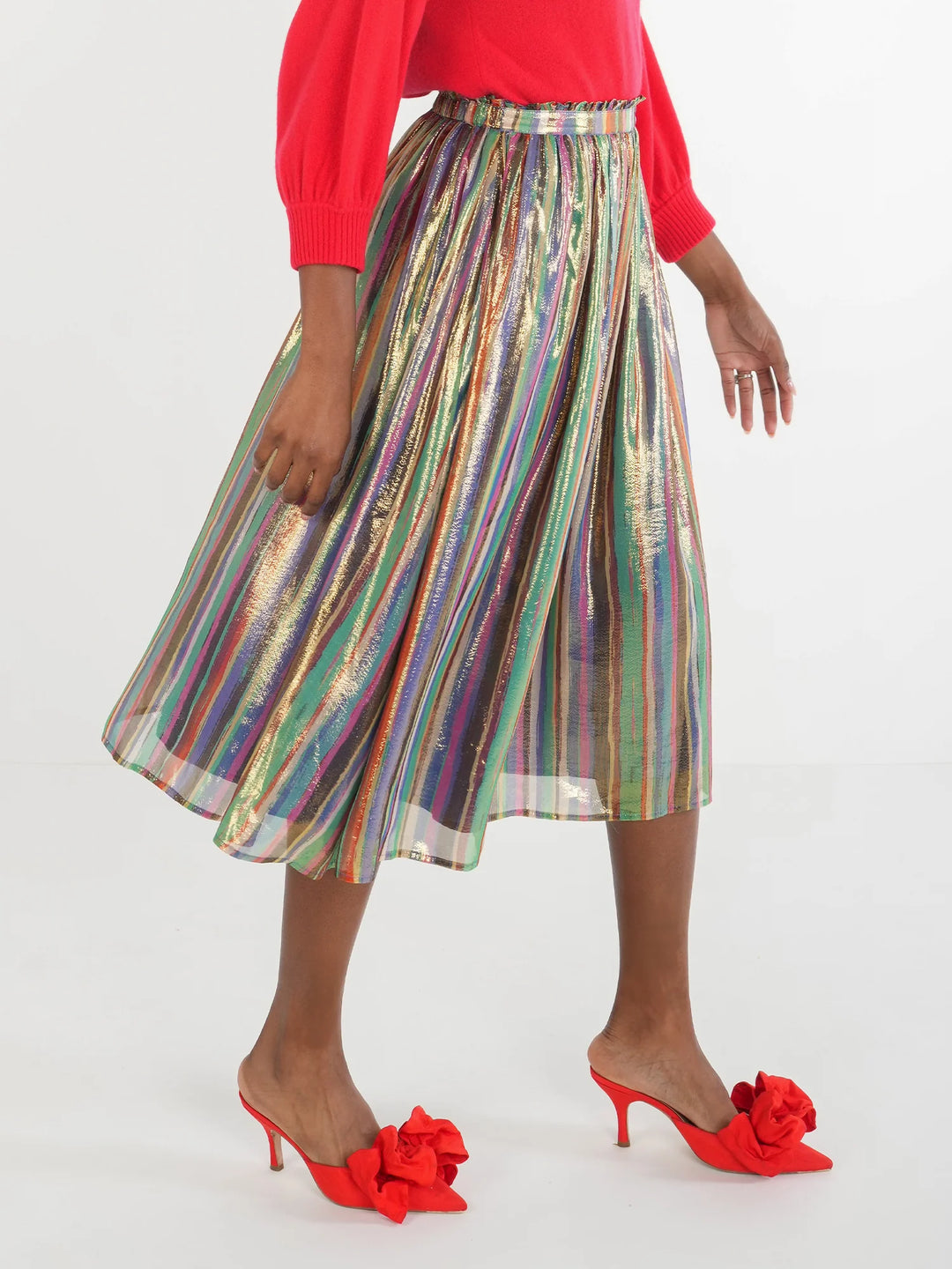 Tinsel Pleated Midi Skirt