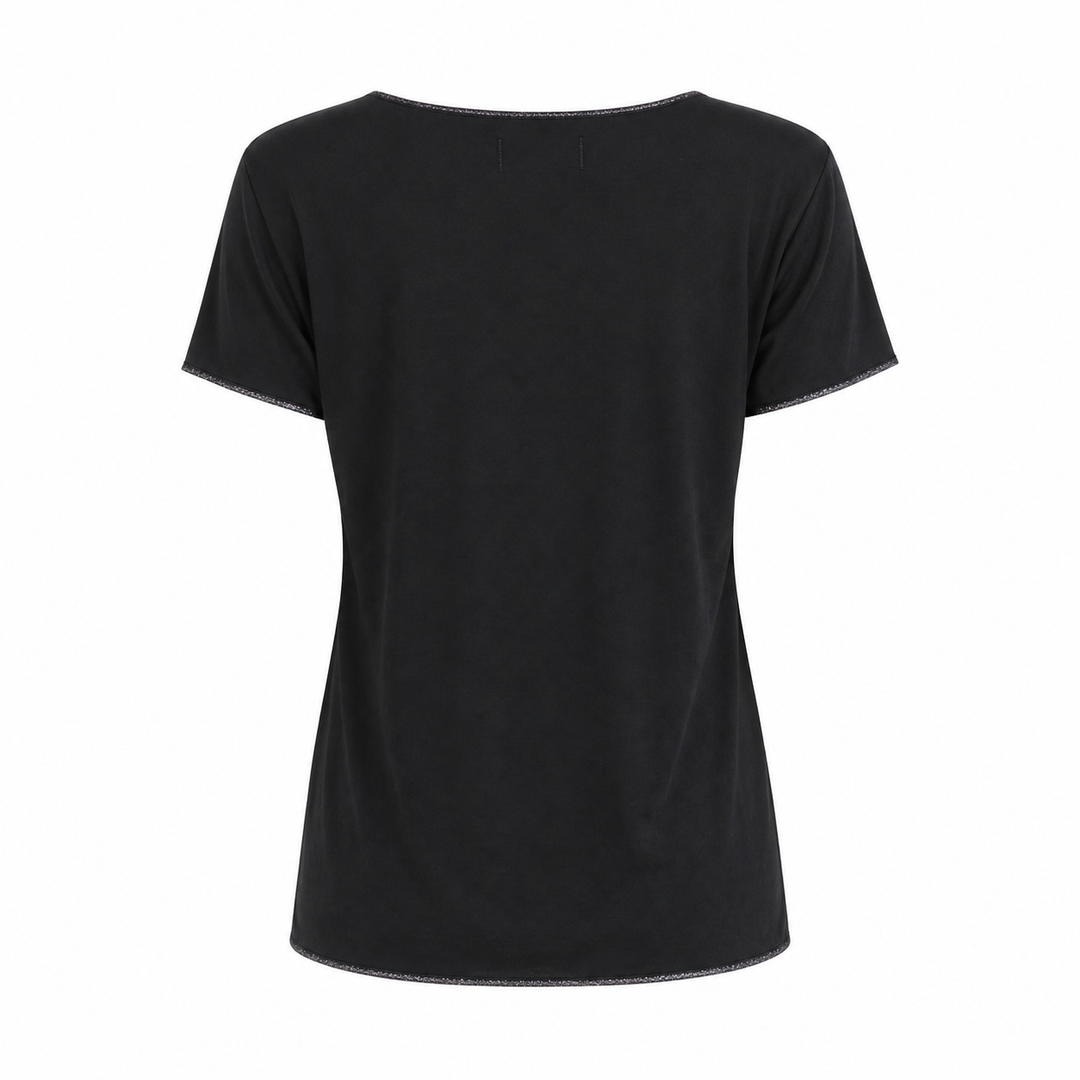Scoop Neck Lurex Edge Trim SS Tee