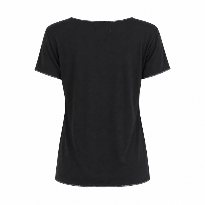 Scoop Neck Lurex Edge Trim SS Tee