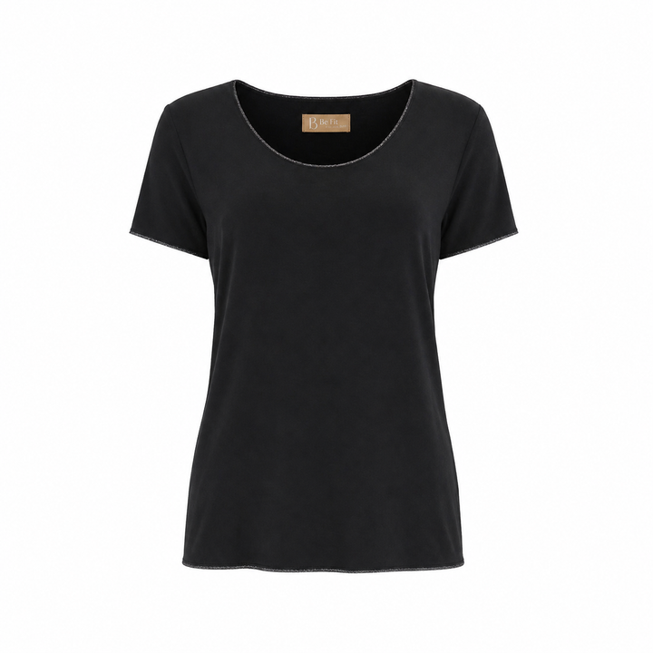 Scoop Neck Lurex Edge Trim SS Tee
