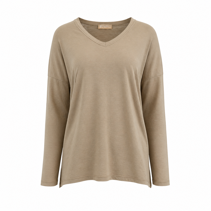 V-NECK DROP SHOULDER LS TEE