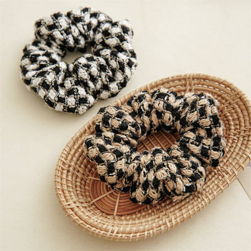 Checkered Tweed Knit Scrunchies