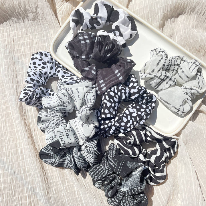 Black and White Printed Assorted Scrunchies