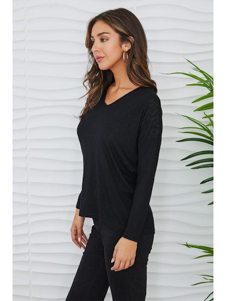 V-Neck Drop Shoulder Long Sleeve Tee